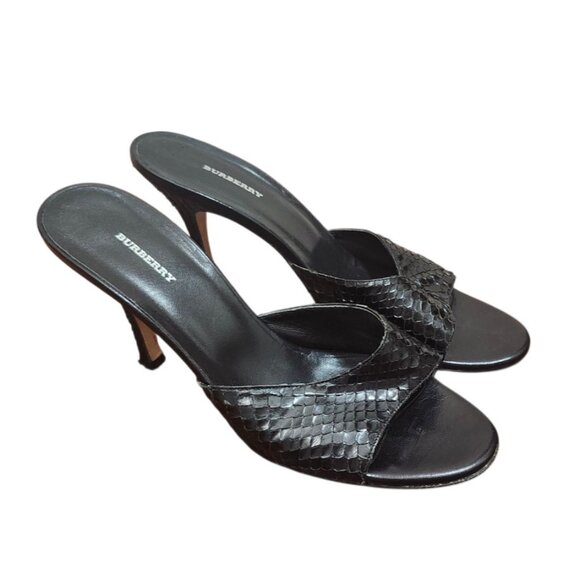 Burberry Black Snakeskin High Heel Sandals Size EU 39.5/US 9 Designer Open To - Picture 2 of 13